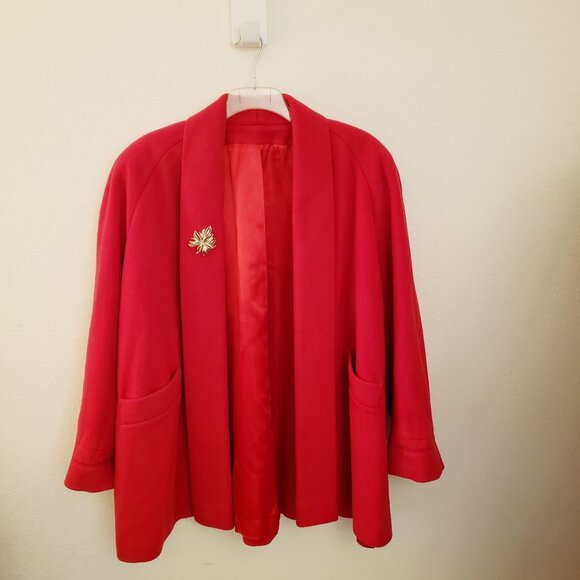 Vintage Wool Fully LIned Red Swing Coat w/Pockets No Sz Tag Fits Up to 22W GUC - Picture 2 of 13